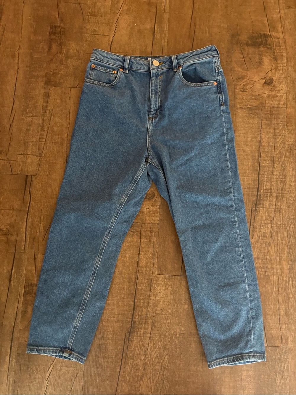 ASOS High-Rise Straight Leg Jeans in Denim Blue